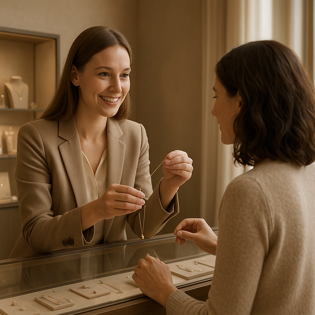 Jewelry consultant helping a customer choose a special piece