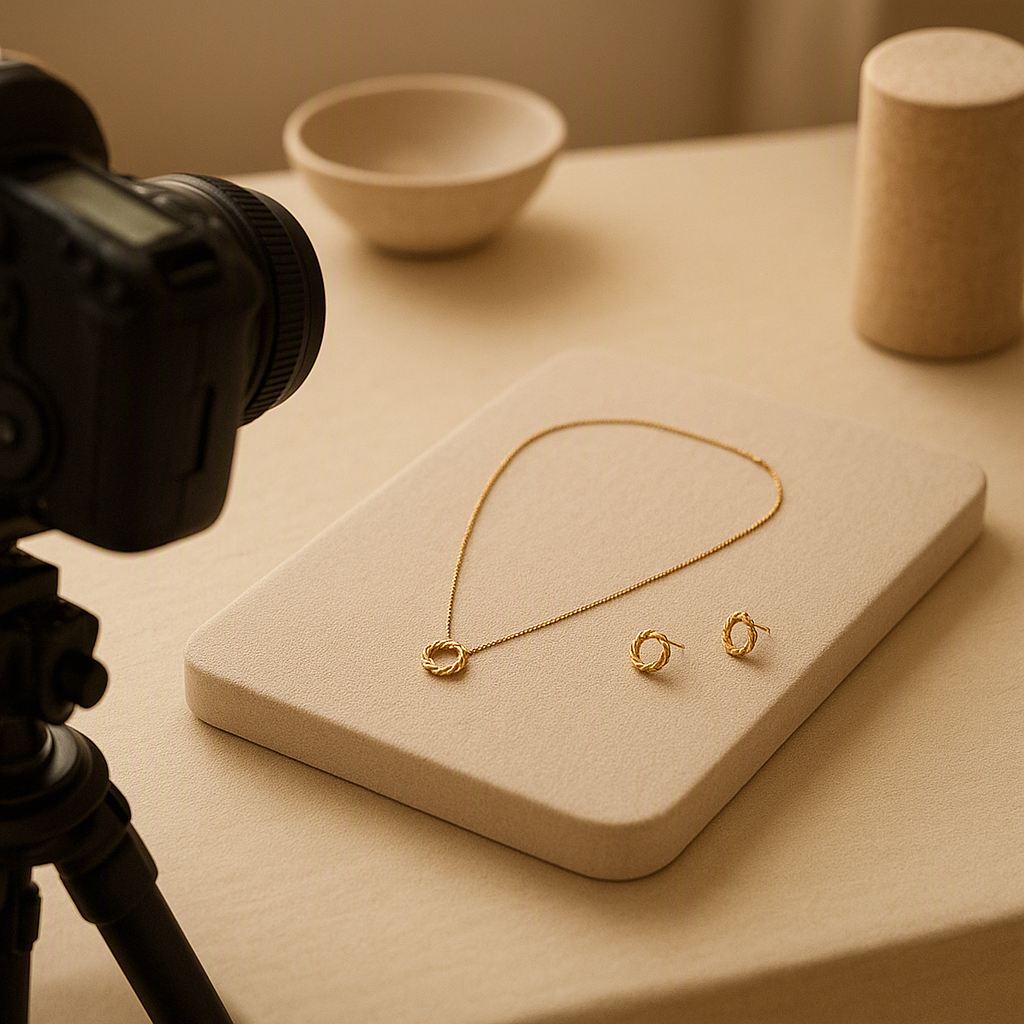 Jewelry arranged for an online store product photography session