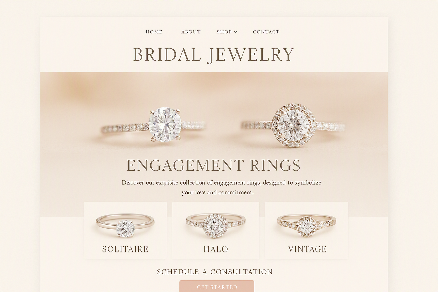 Illustrative bridal and engagement ring website design